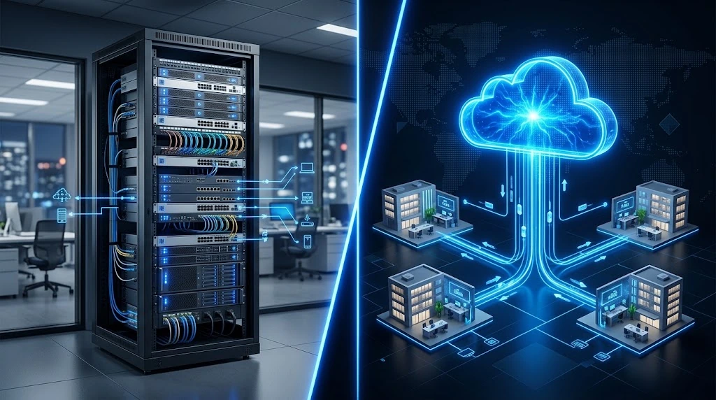Comparación entre gestión de red on-premise con controladores locales y gestión en la nube con Aruba Central