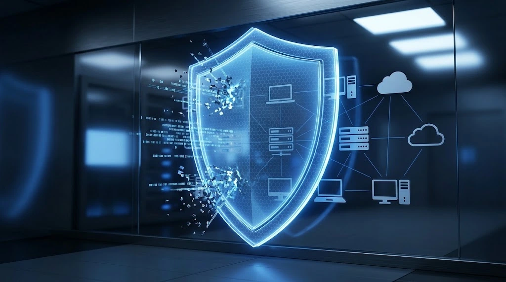Representación de un Next-Generation Firewall protegiendo la red corporativa e inspeccionando el tráfico entrante